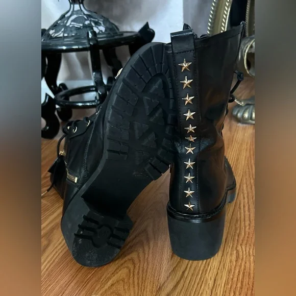 Michael Kors Cody Star Studded Black Leather Combat Boots Size 8 - Picture 10 of 10